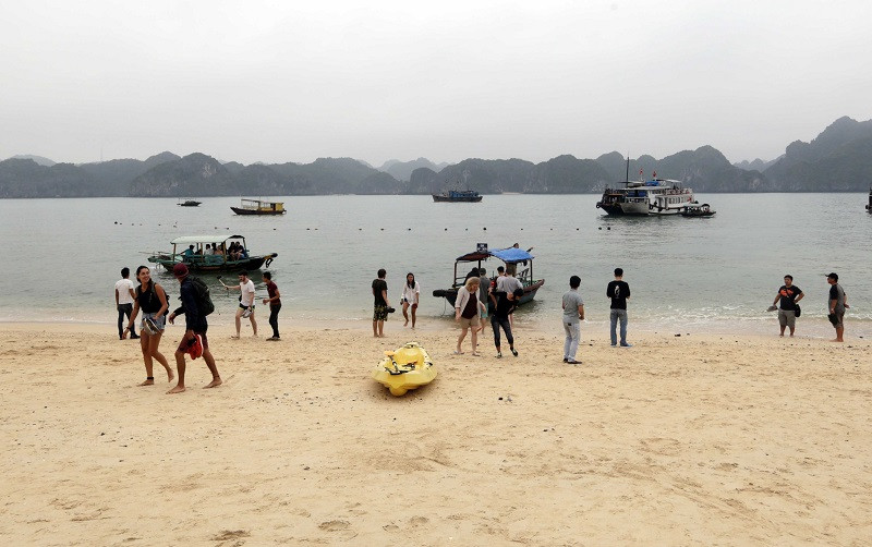 Du khách tham quan đảo khỉ. (Ảnh: Trần Việt/TTXVN)