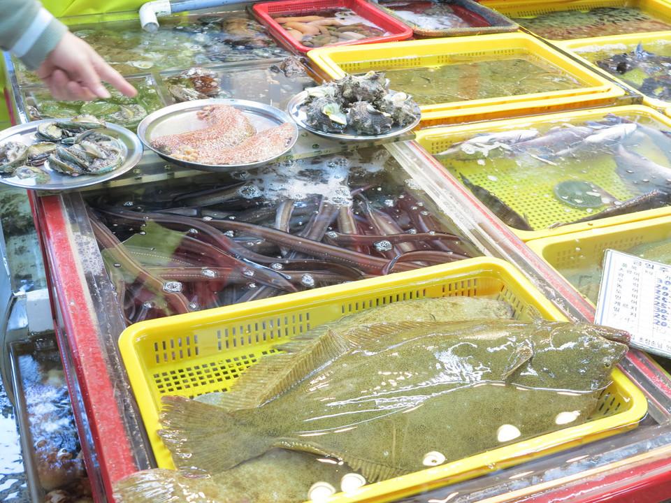 Ngoài các loại hải sản tươi sống được bày bán tại đây, du khách cũng bắt gặp rất nhiều những gian hàng bán hải sản đông lạnh dọc bên ngoài chợ.