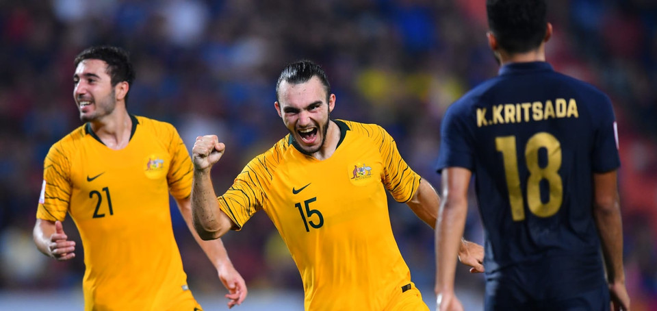 Với thế trận đó, Nicholas D'Agostino đã tận dụng rất tốt cơ hội để ghi bàn ấn định tỷ số 2-1 cho U23 Australia. (Nguồn: AFC)