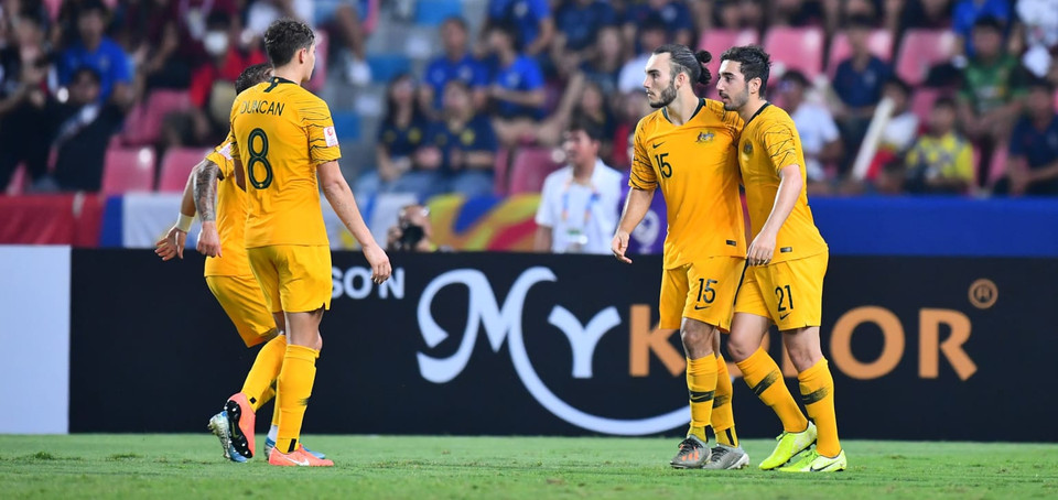 Tuy nhiên, ngay khi hiệp 1 khép lại, U23 Australia đã bất ngờ có bàn gỡ hòa do công của Nicholas D'Agostino. (Nguồn: AFC)