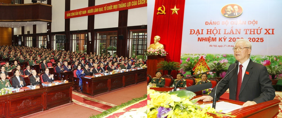 Tổng Bí thư, Chủ tịch nước Nguyễn Phú Trọng, Bí thư Quân ủy Trung ương phát biểu chỉ đạo Đại hội . (Ảnh: Trí Dũng/TTXVN)