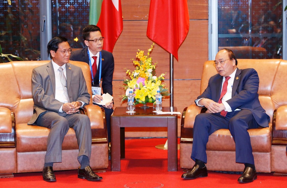  Thủ tướng Nguyễn Xuân Phúc tiếp Phó Tổng thống Myanmar U Henry Van Thio. (Nguồn: TTXVN) 