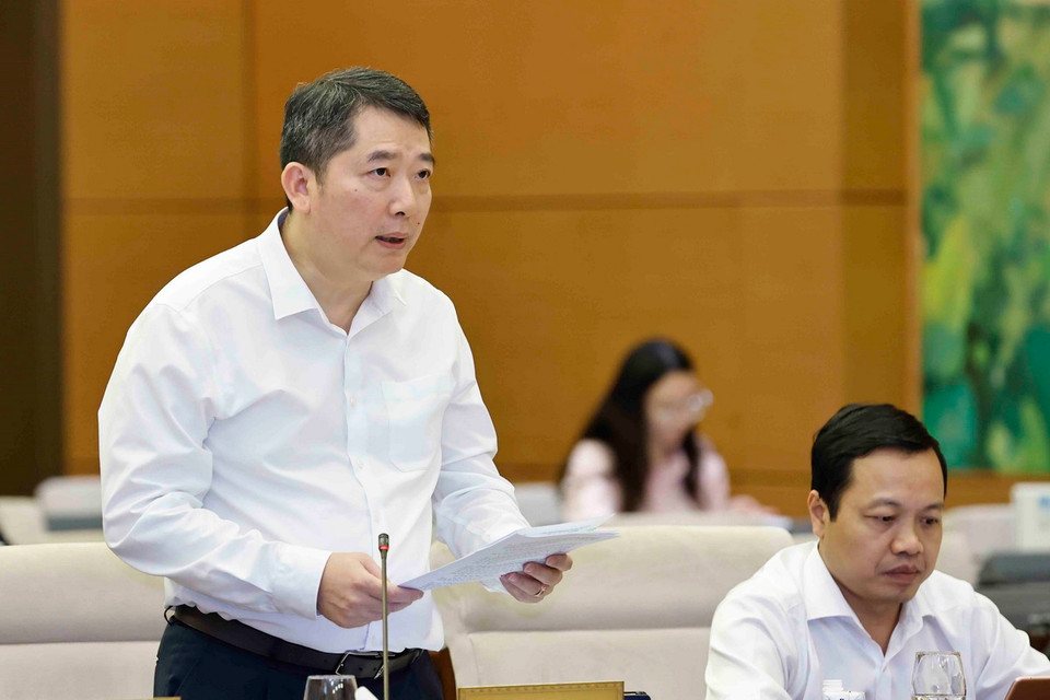 Thứ trưởng Bộ Tài chính Cao Anh Tuấn trình bày tóm tắt Tờ trình. (Ảnh: Doãn Tấn/TTXVN)