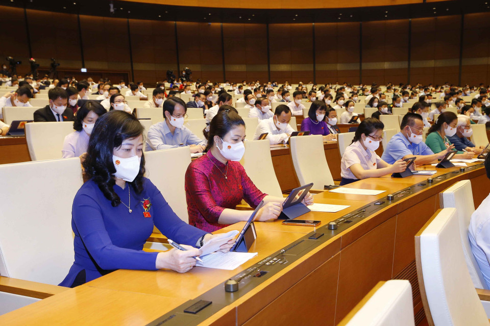 Đoàn đại biểu Quốc hội tỉnh Bắc Ninh dự phiên họp. (Ảnh: Doãn Tấn/TTXVN)