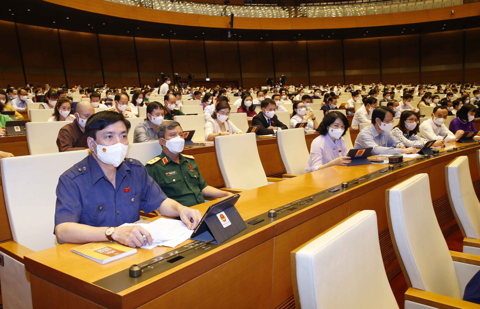 Đoàn đại biểu Quốc hội tỉnh Hải Dương Trong phiên thảo luận. (Ảnh: Doãn Tấn/TTXVN)