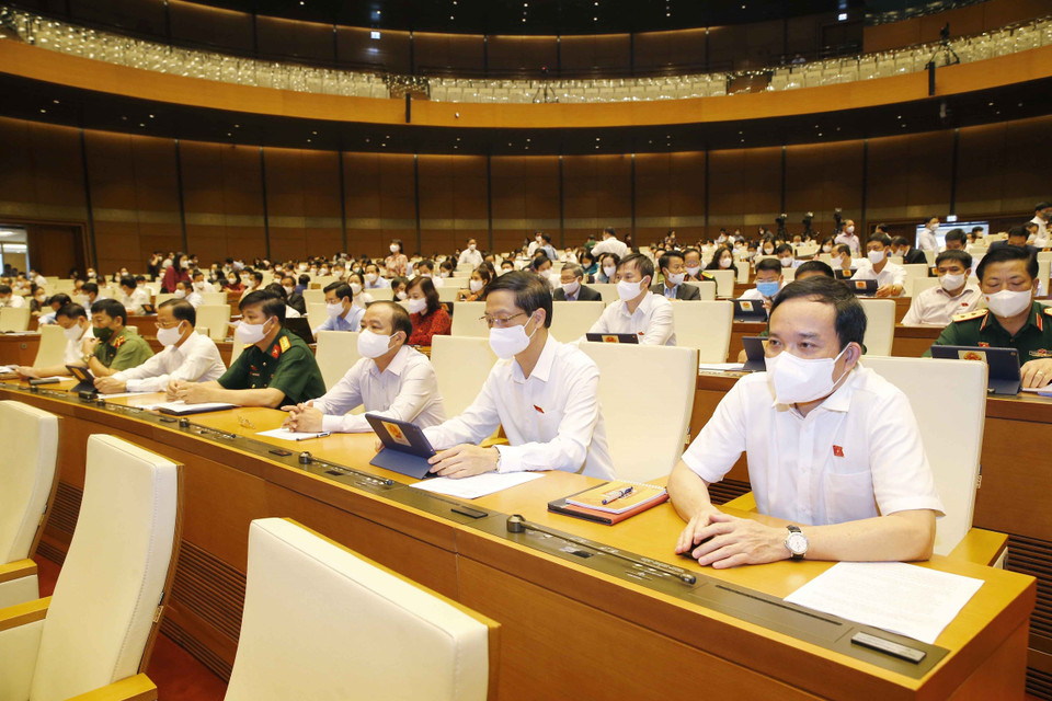 Đoàn đại biểu Quốc hội Thành phố Hải Phòng tại phiên họp. (Ảnh: Doãn Tấn/TTXVN)