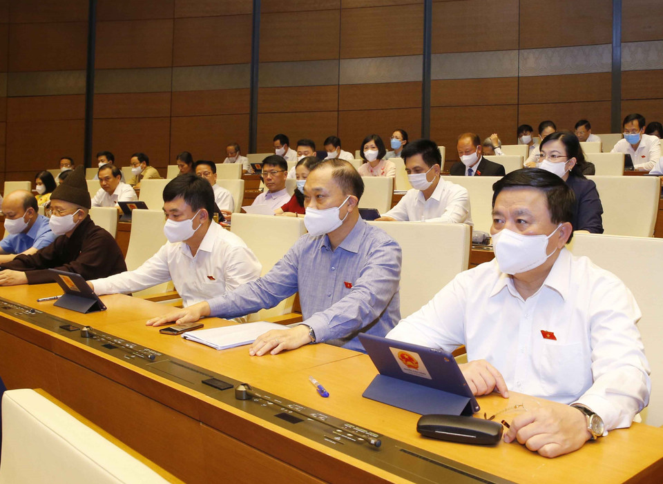 Đoàn đại biểu Quốc hội tỉnh Quảng Ninh dự phiên họp. (Ảnh: Doãn Tấn/TTXVN)