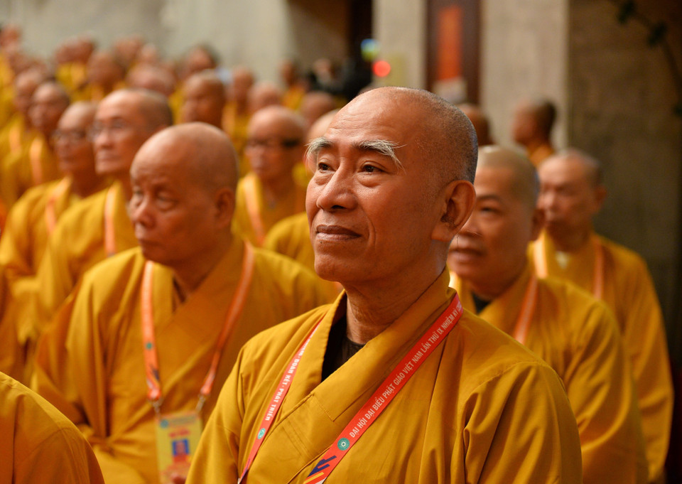 Các đại biểu, Chư tôn đức Hòa thượng, Thượng tọa, Đại đức dự đại hội. (Ảnh: Minh Đức/TTXVN)