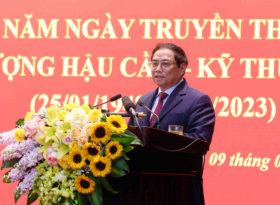 Thủ tướng Phạm Minh Chính phát biểu tại buổi lễ kỷ niệm. (Ảnh: Phạm Kiên/TTXVN)