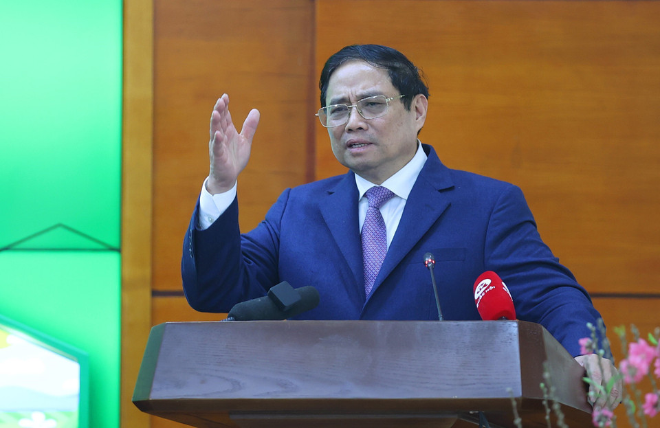 Thủ tướng Phạm Minh Chính phát biểu chỉ đạo hội nghị. (Ảnh: Dương Giang/TTXVN)