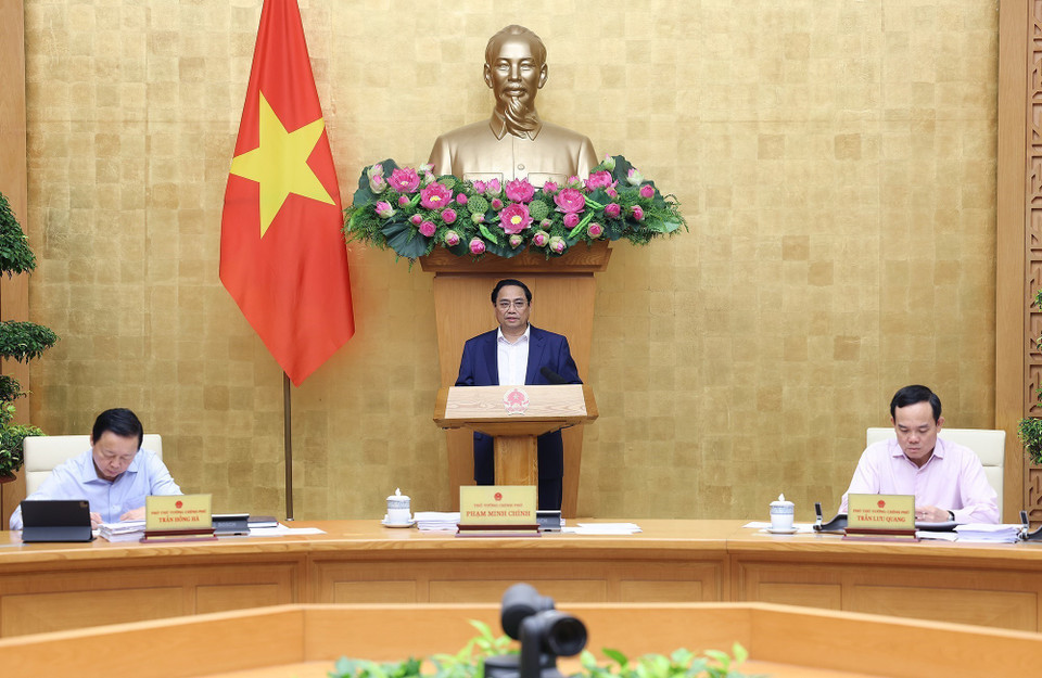 Thủ tướng Phạm Minh Chính chủ trì phiên họp Chính phủ thường kỳ tháng 3 năm 2024 và Hội nghị Chính phủ với địa phương. (Ảnh: Dương Giang/TTXVN)