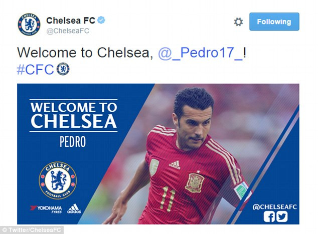 Chelsea thông báo chiêu mộ thành công Pedro trên twitter.