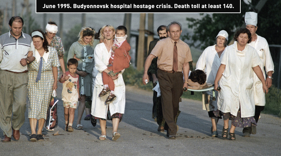 Tháng 6/1995, vụ khủng bố bắt cóc kinh hoàng tại bệnh viện Budyonnovsk, đã khiến ít nhất 140 người thiệt mạng. (Nguồn: RIA Novosti)