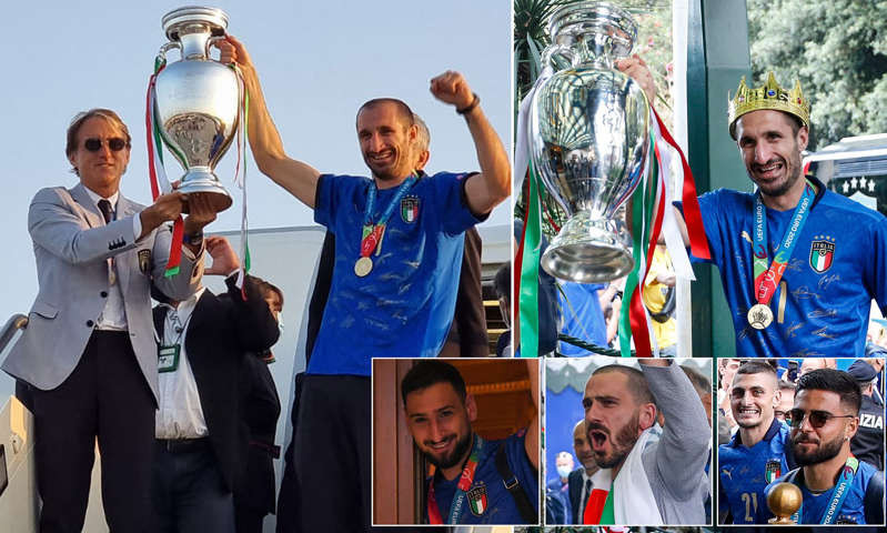 Đội tuyển Italy trở về Rome sau khi đăng quang EURO 2020 trên đất Anh. (Nguồn: Daily Mail)