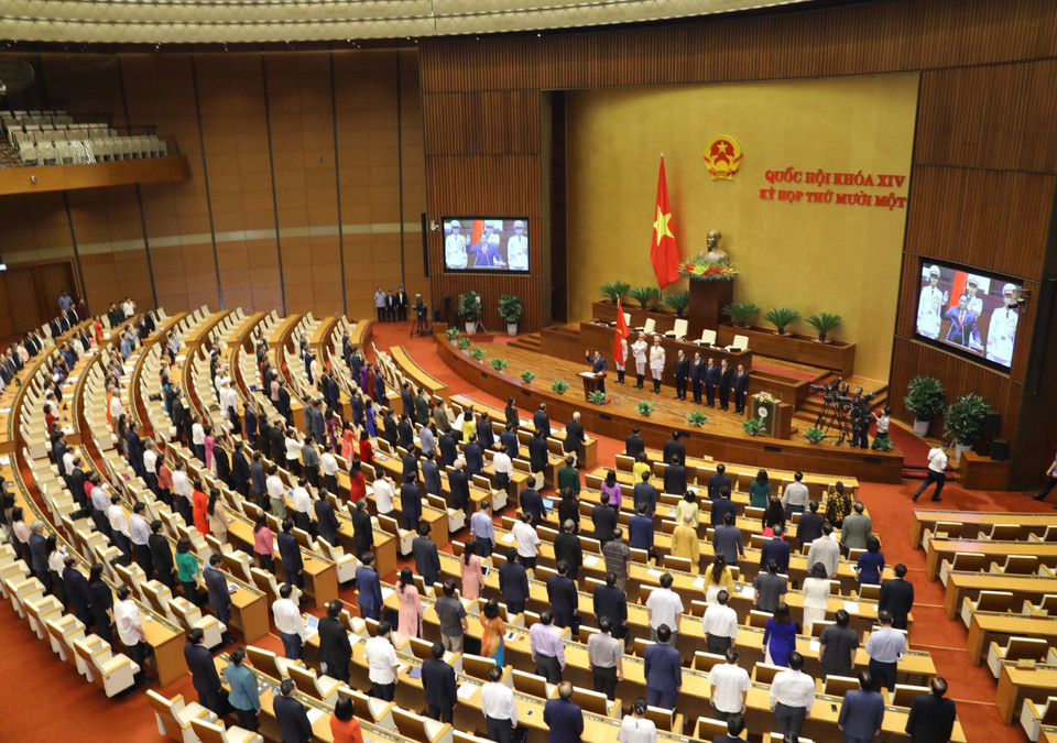 Quang cảnh Lễ tuyên thệ nhậm chức của Thủ tướng Chính phủ Phạm Minh Chính. (Ảnh: Văn Điệp/TTXVN)