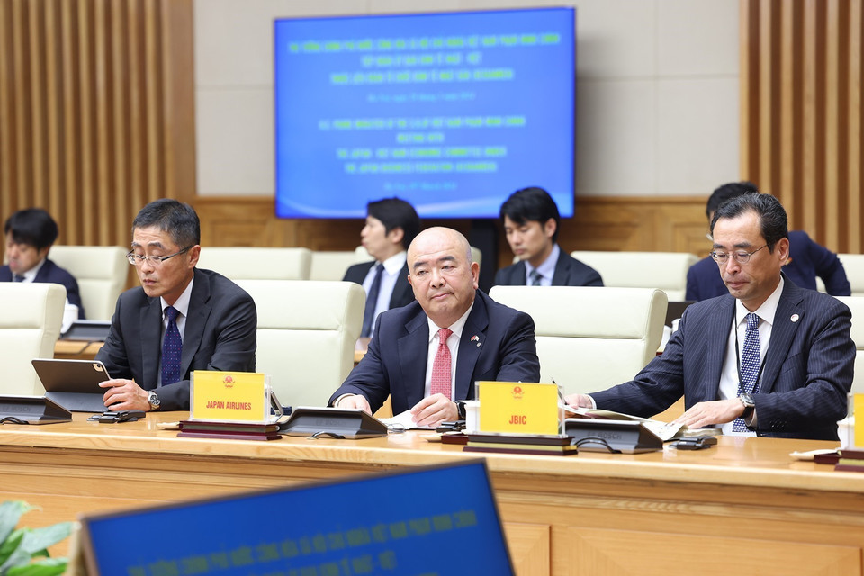 Đoàn Ủy ban Kinh tế Nhật-Việt tham dự buổi tiếp. (Ảnh: Dương Giang/TTXVN)