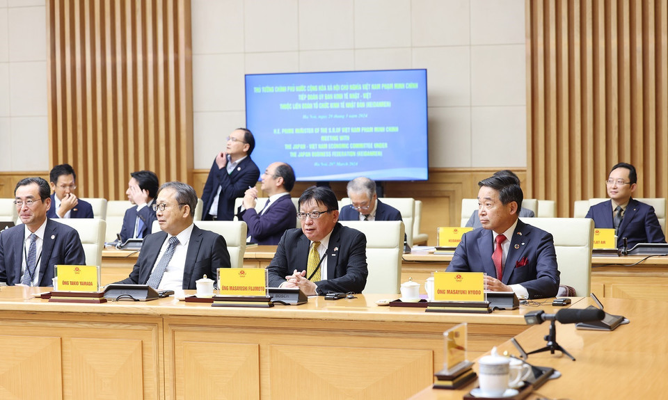 Đoàn Ủy ban Kinh tế Nhật-Việt tham dự buổi tiếp. (Ảnh: Dương Giang/TTXVN)