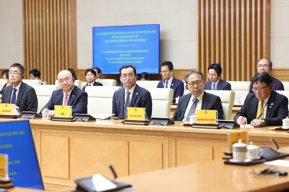 Đoàn Ủy ban Kinh tế Nhật-Việt tham dự buổi tiếp. (Ảnh: Dương Giang/TTXVN)