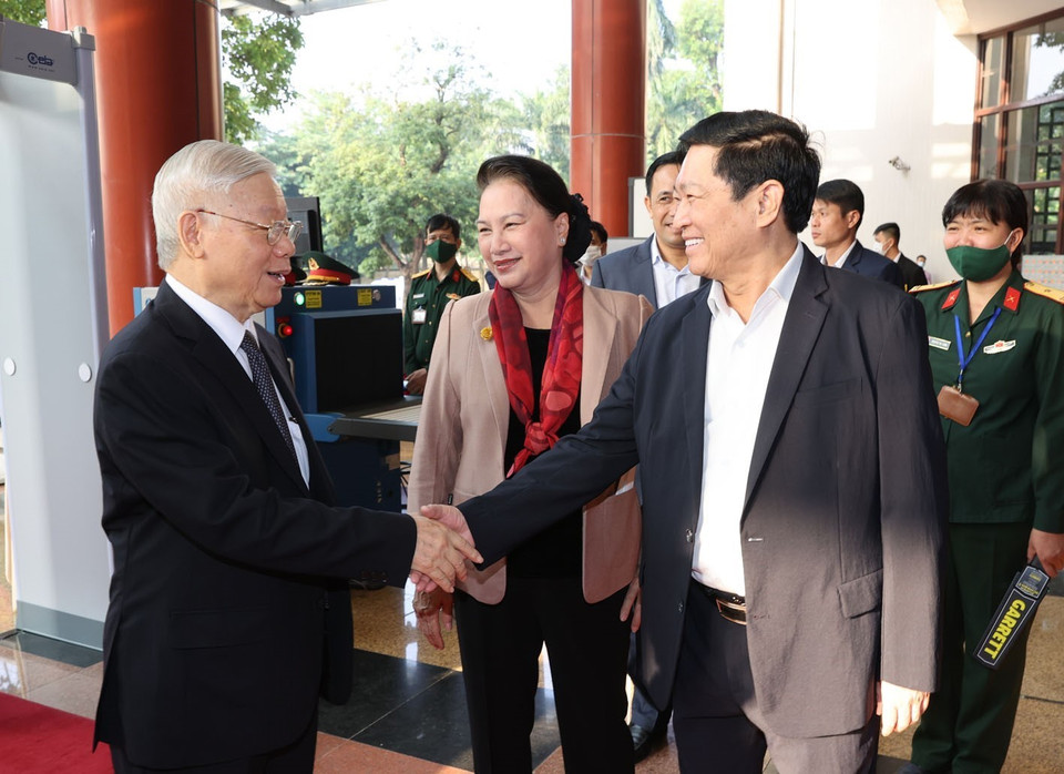 Tổng Bí thư, Chủ tịch nước Nguyễn Phú Trọng đến dự Hội nghị. (Ảnh: Trí Dũng/TTXVN)