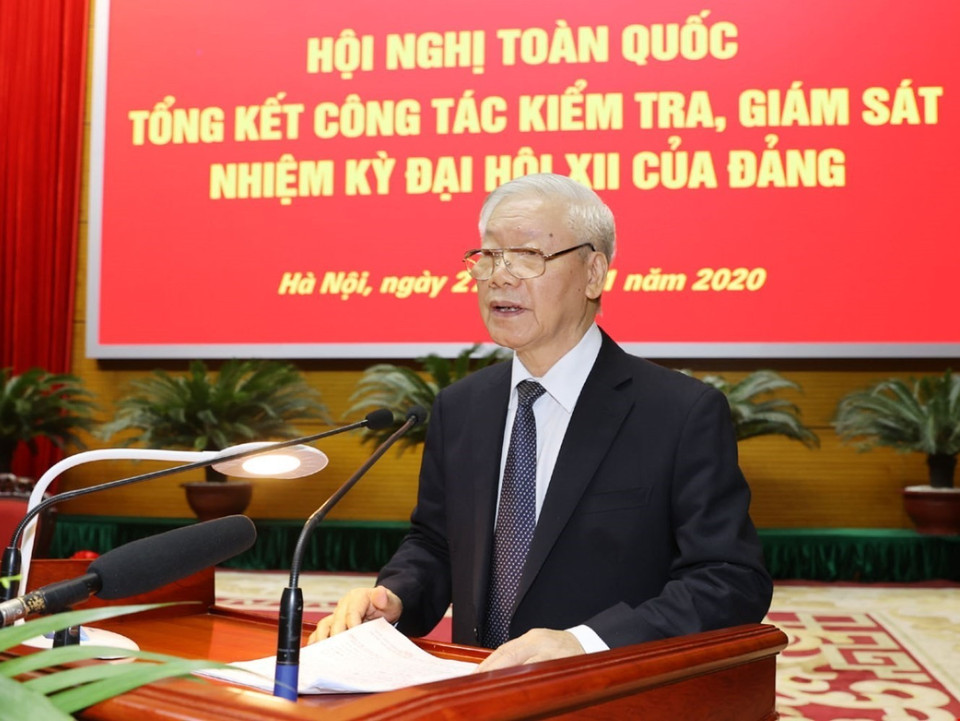 Tổng Bí thư, Chủ tịch nước Nguyễn Phú Trọng phát biểu chỉ đạo Hội nghị. (Ảnh: Trí Dũng/TTXVN)