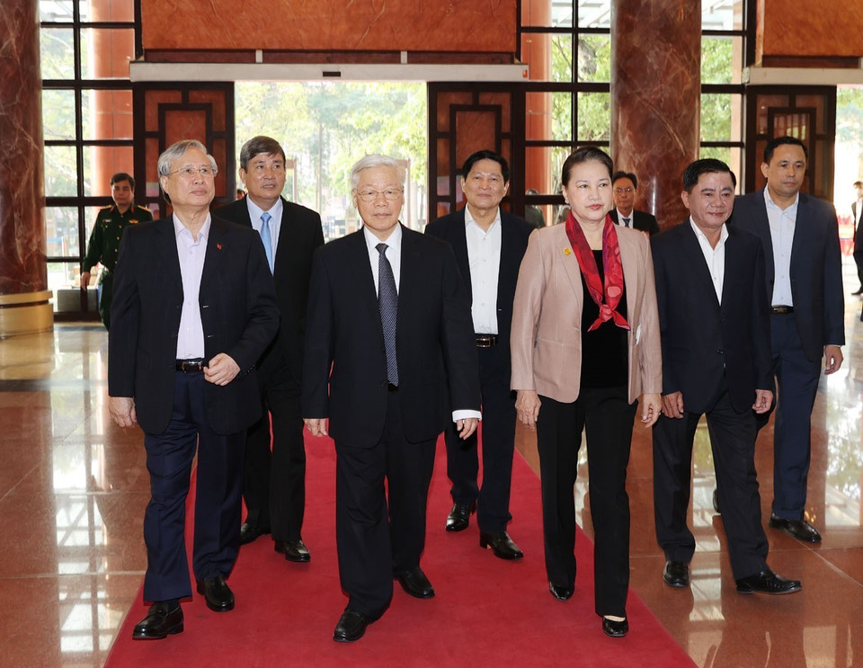 Tổng Bí thư, Chủ tịch nước Nguyễn Phú Trọng đến dự Hội nghị. (Ảnh: Trí Dũng/TTXVN)