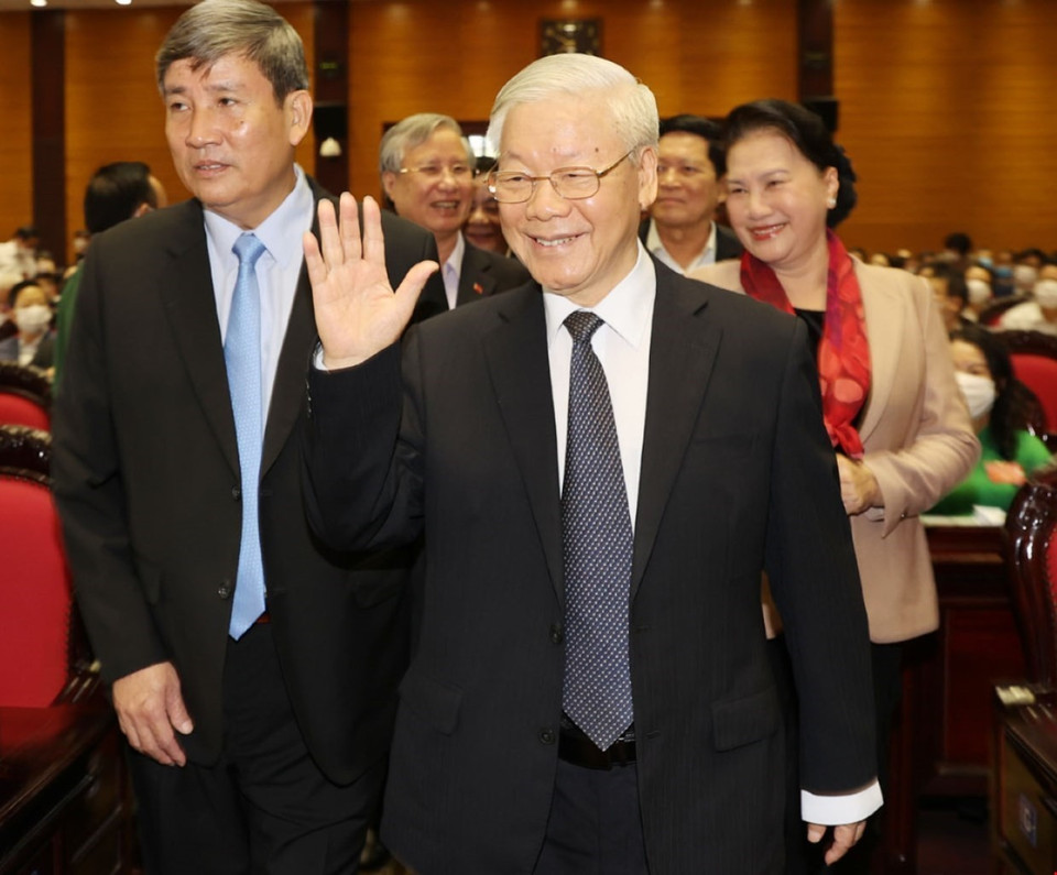 Tổng Bí thư, Chủ tịch nước Nguyễn Phú Trọng đến dự Hội nghị. (Ảnh: Trí Dũng/TTXVN)