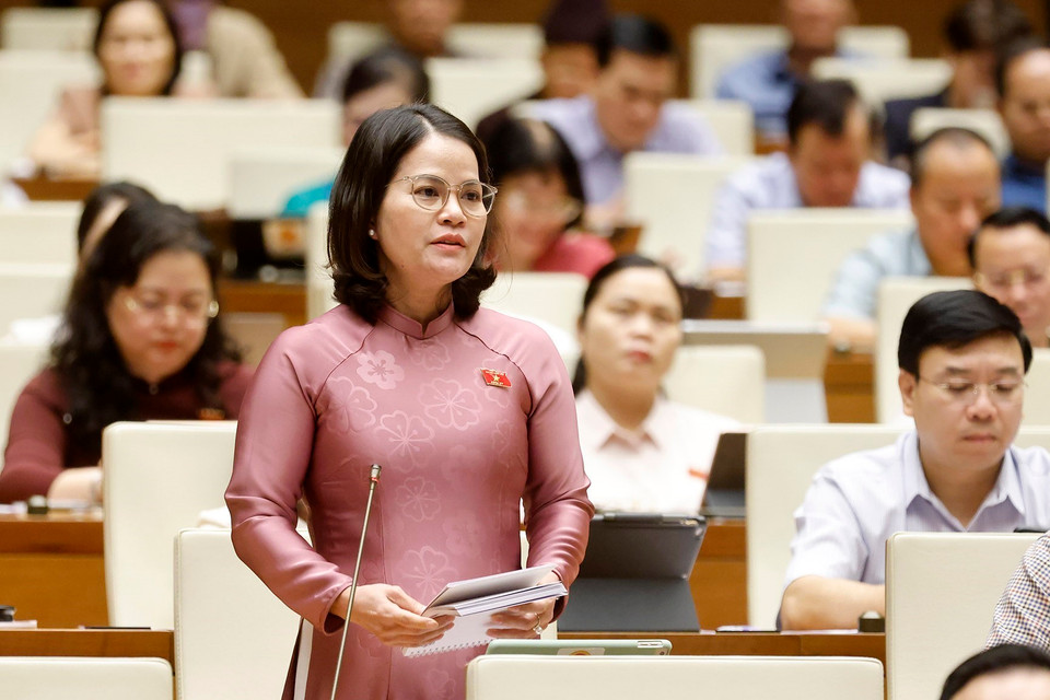 Đại biểu Quốc hội tỉnh Bình Dương Nguyễn Hoàng Bảo Trân đặt câu hỏi chất vấn. (Ảnh: Doãn Tấn/TTXVN)