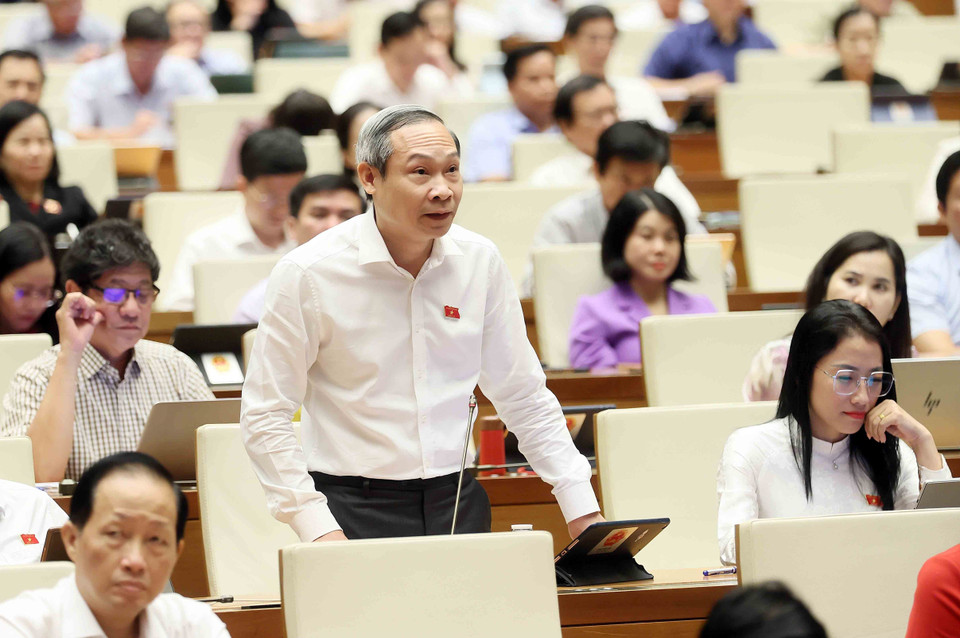 Đại biểu Quốc hội tỉnh Thái Bình Phan Đức Hiếu chất vấn. (Ảnh: An Đăng/TTXVN)