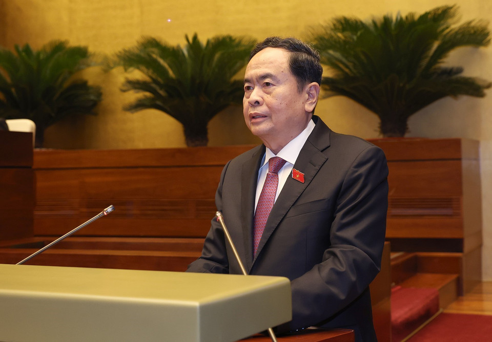 Chủ tịch Quốc hội Trần Thanh Mẫn phát biểu kết thúc phiên chất vấn và trả lời chất vấn. (Ảnh: Thống Nhất/TTXVN)