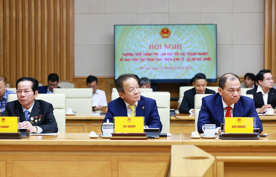 Lãnh đạo các doanh nghiệp tham dự hội nghị. (Ảnh: Dương Giang/TTXVN)