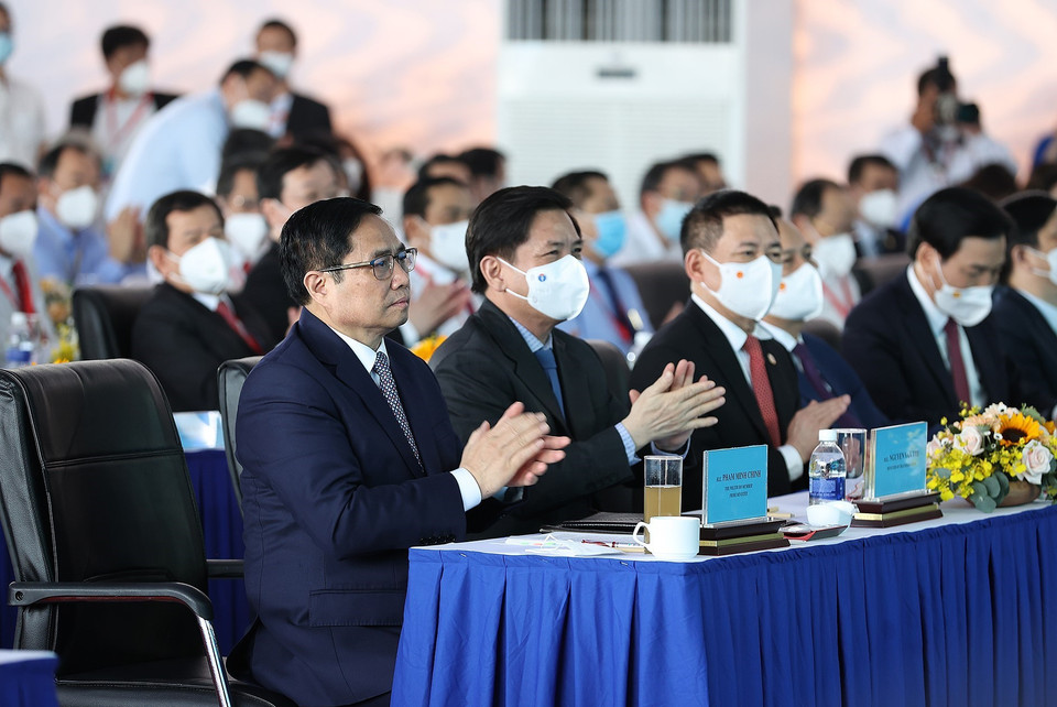 Thủ tướng Phạm Minh Chính dự lễ động thổ xây dựng Khu công nghiệp Việt Nam-Singapore (VSIP III). (Ảnh: Dương Giang/TTXVN)