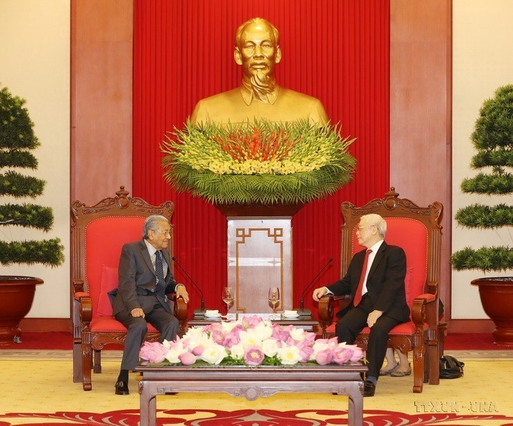 Tổng Bí thư, Chủ tịch nước Nguyễn Phú Trọng tiếp Thủ tướng Malaysia Mahathir Mohamad thăm chính thức Việt Nam (28/8/2019). (Ảnh: Trí Dũng/TTXVN)