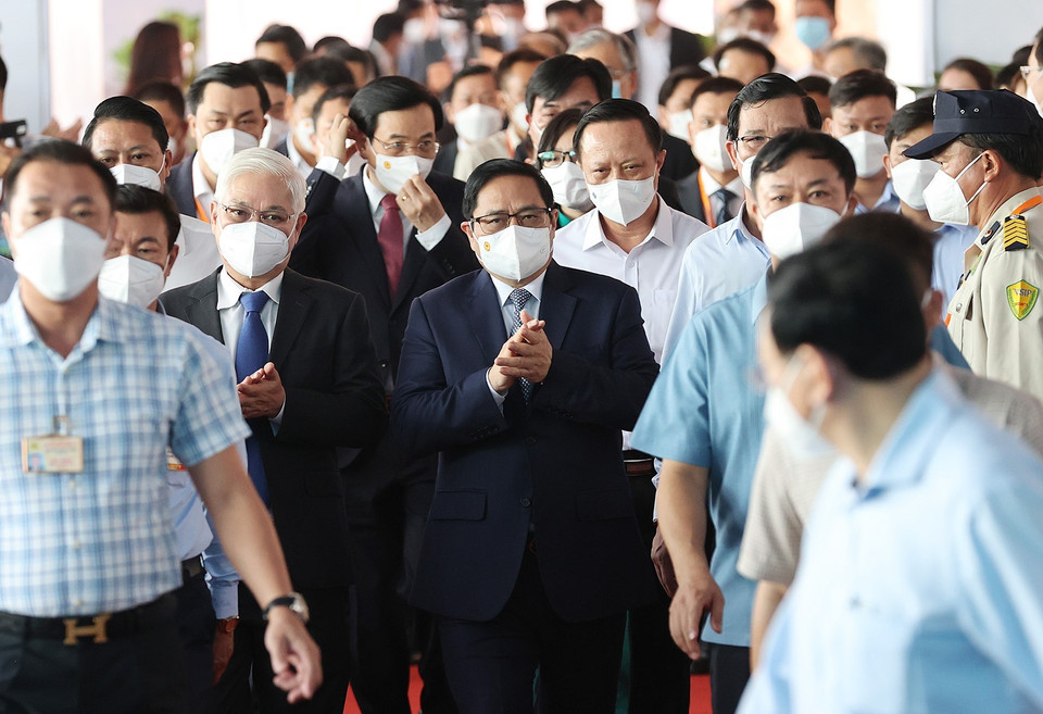 Thủ tướng Phạm Minh Chính đến dự lễ động thổ. (Ảnh: Dương Giang/TTXVN)