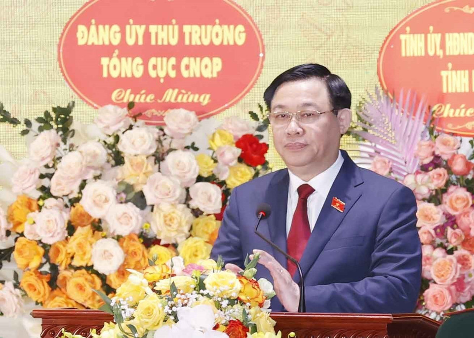 Chủ tịch Quốc hội Vương Đình Huệ phát biểu tại lễ kỷ niệm. (Ảnh: Doãn Tấn/TTXVN)