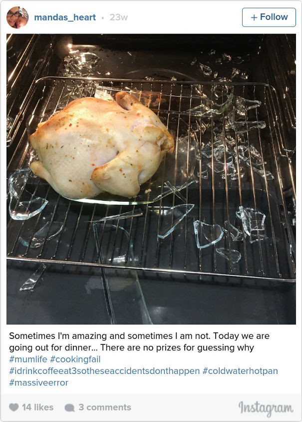 Có lẽ tôi đã nướng nhầm một con gà có siêu năng lực phá tan khay đựng. (Nguồn: boredpanda.com)