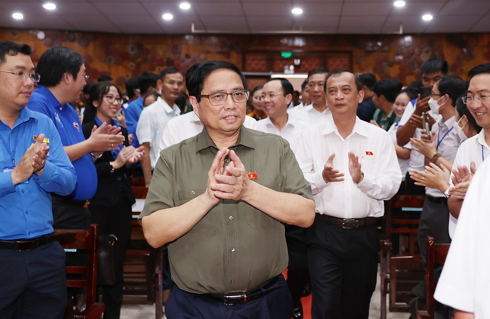 Chiều 14/10/2023, Thủ tướng Phạm Minh Chính và Đoàn đại biểu Quốc hội thành phố Cần Thơ đã tiếp xúc cử tri Cần Thơ trước Kỳ họp thứ sáu, Quốc hội khóa XV. (Ảnh: Dương Giang/TTXVN)