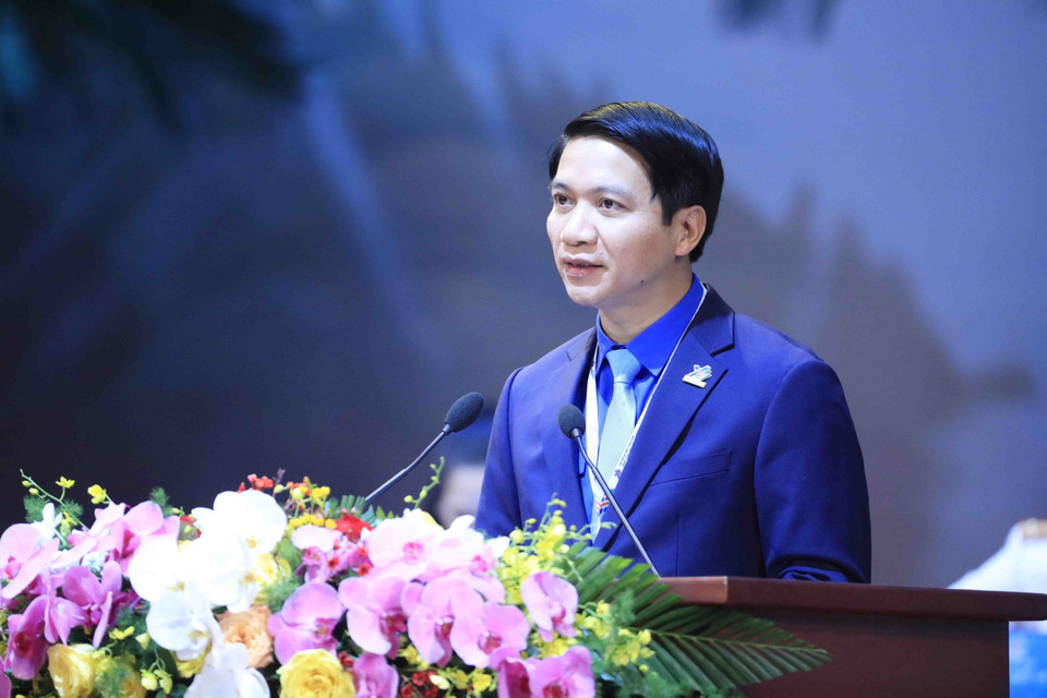 Ông Nguyễn Ngọc Lương, Bí thư thường trực Trung ương Đoàn, Chủ tịch Hội Liên hiệp Thanh niên Việt Nam phát biểu. (Ảnh: Minh Đức/TTXVN)