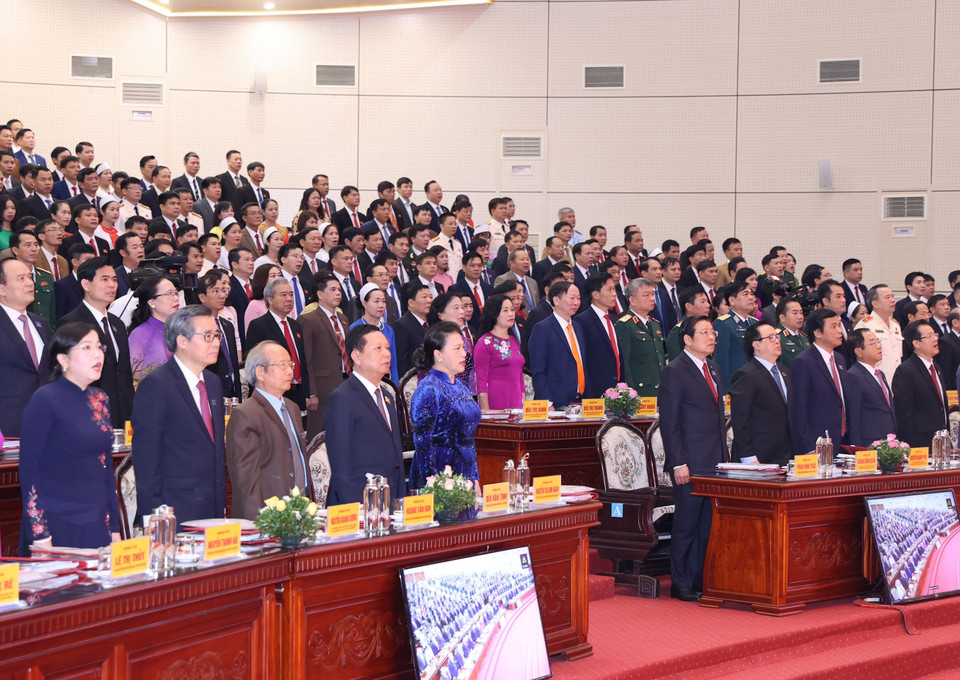 Chủ tịch Quốc hội Nguyễn Thị Kim Ngân dự Lễ khai mạc Đại hội Đảng bộ tỉnh Hòa Bình lần thứ XVII. (Ảnh: Trọng Đức/TTXVN)