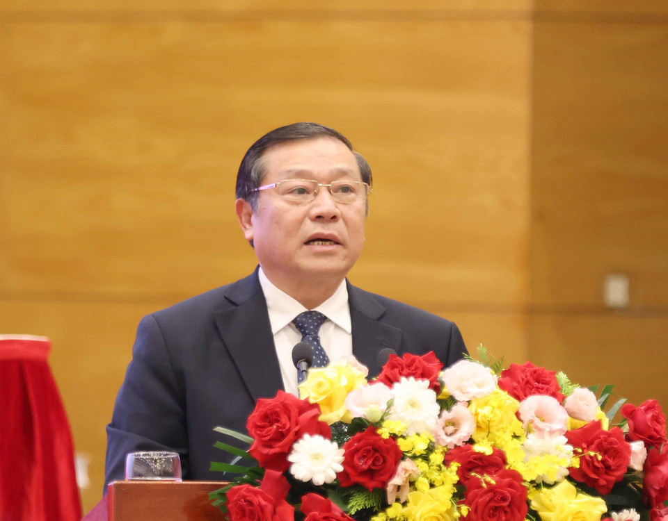 Ông Lại Xuân Môn, Ủy viên Trung ương Đảng, Phó Trưởng Ban Thường trực Ban Tuyên giáo Trung ương phát biểu tại buổi lễ. (Ảnh: Phương Hoa/TTXVN)