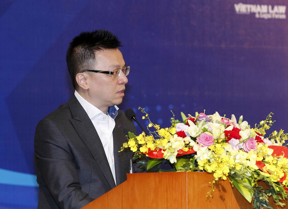  Đồng chí Lê Quốc Minh, Ủy viên Ban Thường vụ Đảng ủy, Phó Tổng giám đốc Thông tấn xã Việt phát biểu tại buổi lễ. (Ảnh: Văn Điệp/TTXVN)