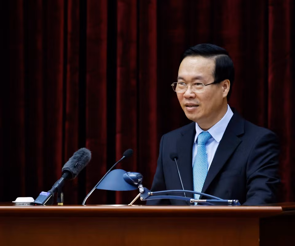 Chủ tịch nước Võ Văn Thưởng phát biểu tại hội nghị. (Ảnh: Thống Nhất/TTXVN)