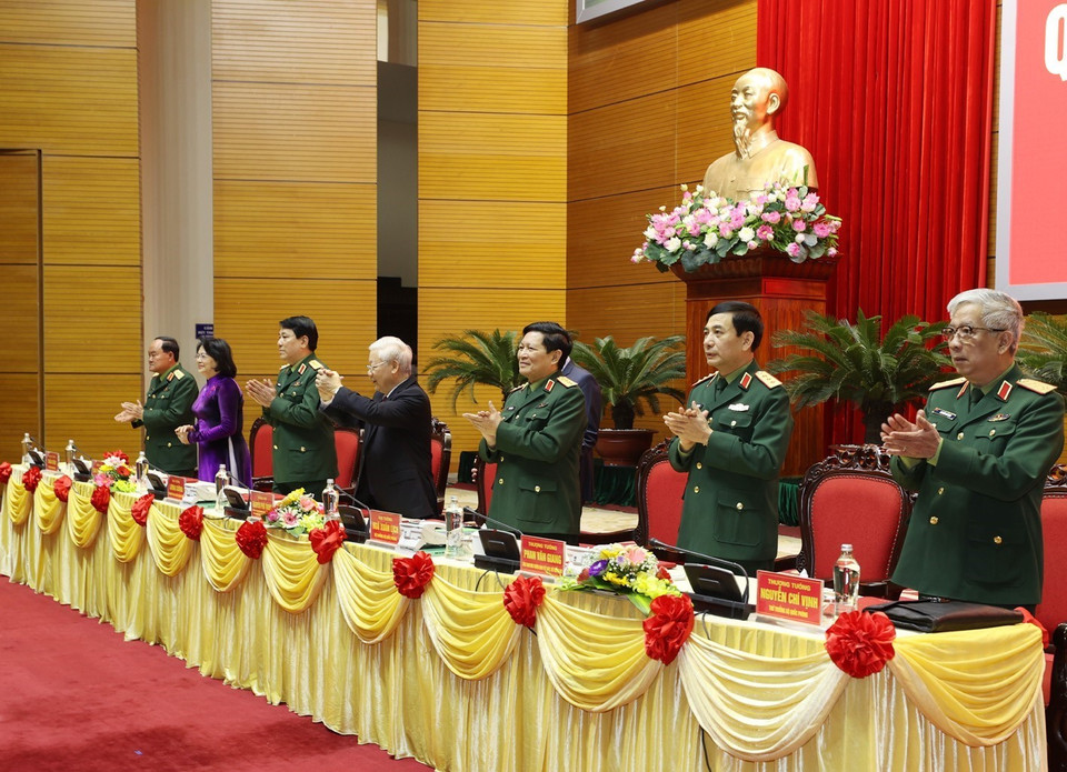 Đoàn Chủ tịch Hội nghị Quân chính toàn quân năm 2020. (Ảnh: Trí Dũng/TTXVN)