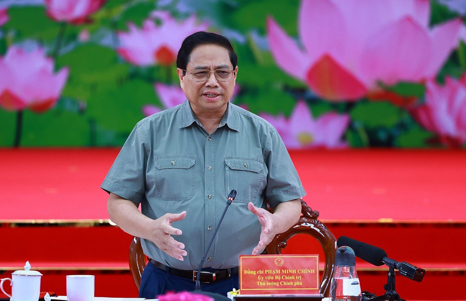 Thủ tướng Phạm Minh Chính phát biểu tại buổi làm việc. (Ảnh: Dương Giang/TTXVN)