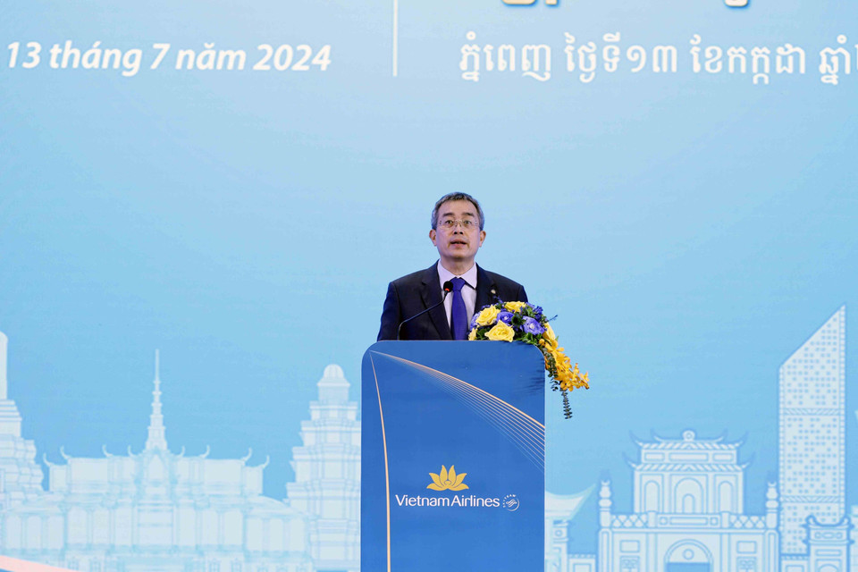 Chủ tịch Hội đồng Quản trị Vietnam Airlines Đặng Ngọc Hòa phát biểu. (Ảnh: Nhan Sáng/TTXVN)