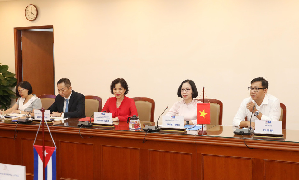 Đại diện các đơn vị thông tin của Thông tấn xã Việt Nam tại buổi làm việc. (Ảnh: Phương Hoa/TTXVN)