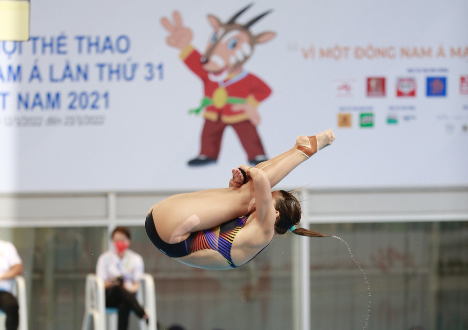 Bài thi đấu của vận động viên Malaysia Ng Yan Yee ở nội dung 3m cầu mềm nữ. (Ảnh: Trọng Đạt/TTXVN)