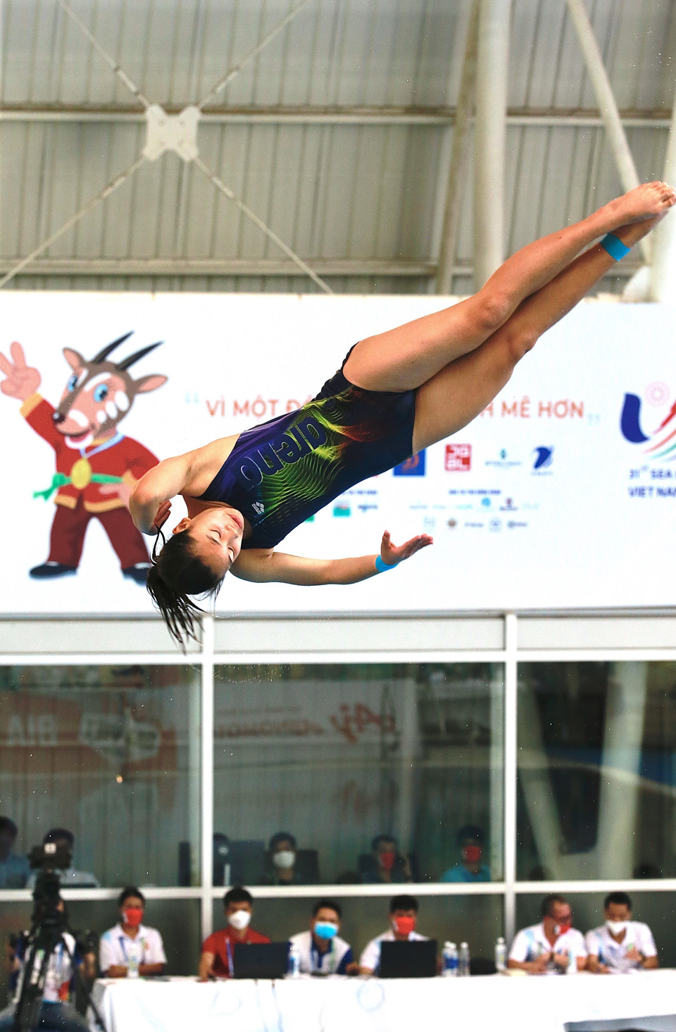 Bài thi đấu của vận động viên Malaysia Ng Yan Yee ở nội dung 3m cầu mềm nữ. (Ảnh: Trọng Đạt/TTXVN)