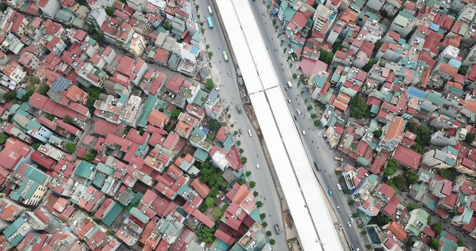 Hình ảnh cầu cạn vành đai 3 tại nút giao Cổ Nhuế - Phạm Văn Đồng. (Nguồn: Vietnam+)