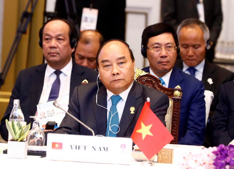 Thủ tướng Nguyễn Xuân Phúc dự Phiên toàn thể Hội nghị cấp cao ASEAN lần thứ 34. (Ảnh: Thống Nhất/TTXVN)
