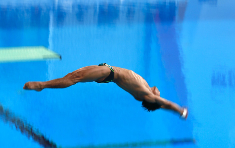 Phần thi đấu của vận động viên Thái Lan Chawanwat Juntaphadawon nội dung Đơn nam cầu mềm 3m. (Ảnh: Trọng Đạt/TTXVN)